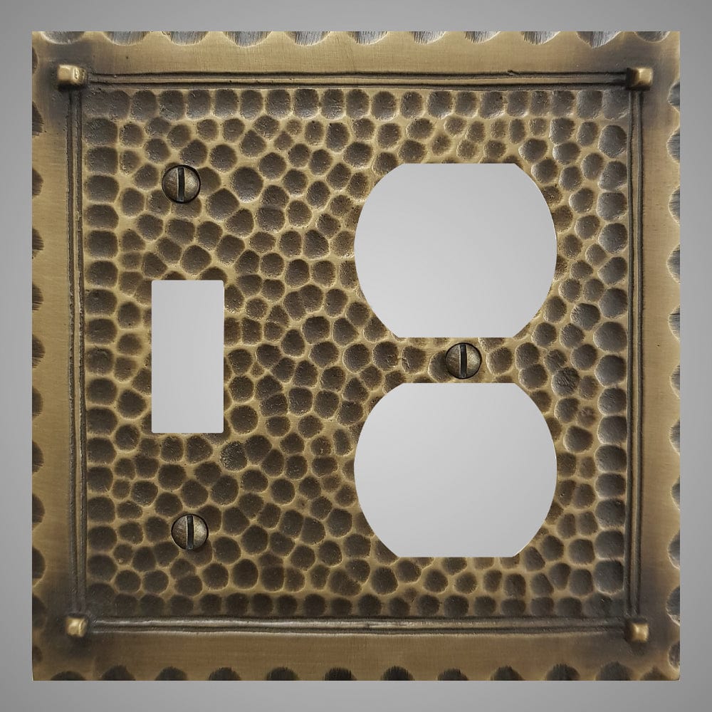 1 Toggle, 1 Duplex Wall Switch Plate - Hammered Design