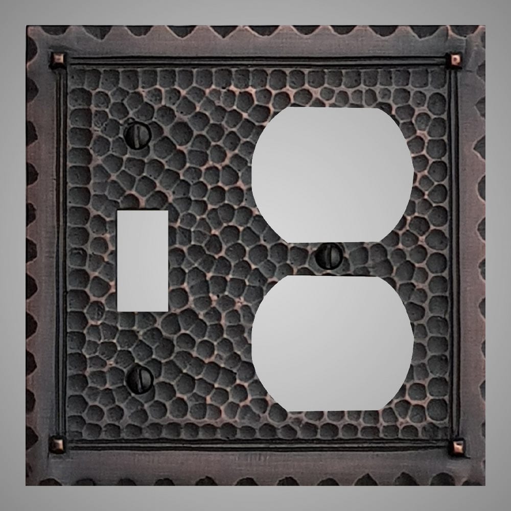 1 Toggle, 1 Duplex Wall Switch Plate - Hammered Design