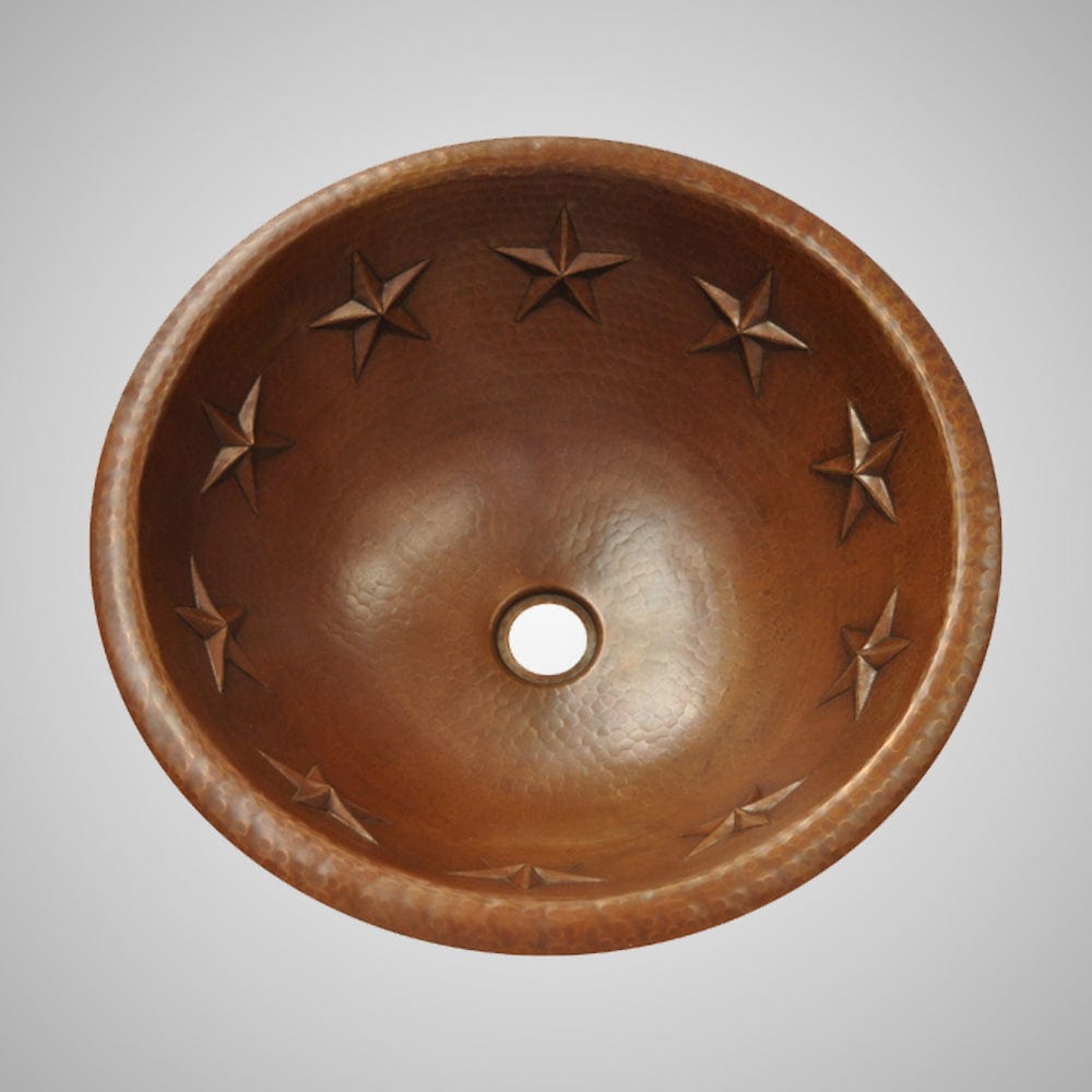 15" Magueyes Hammered Copper Star Drop-In Bath Sink