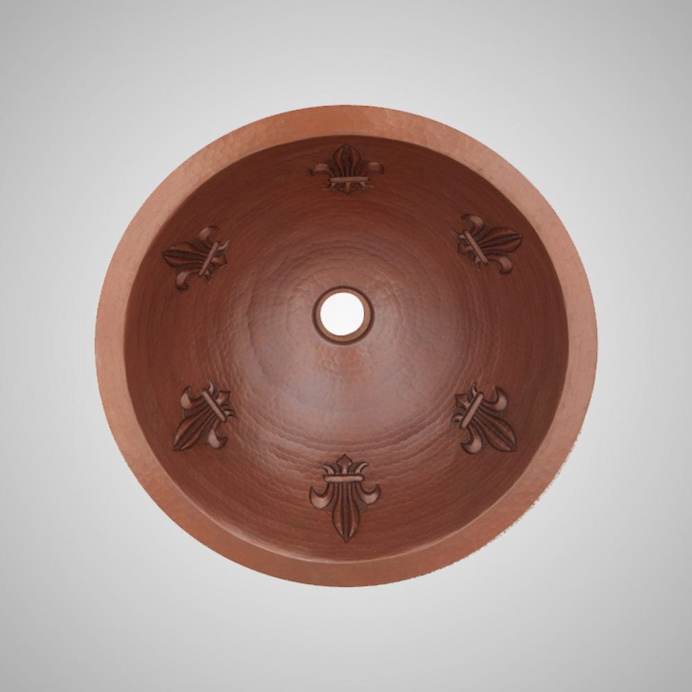 15" Robito Hammered Copper Fleur-de-lis Drop-In Bath Sink