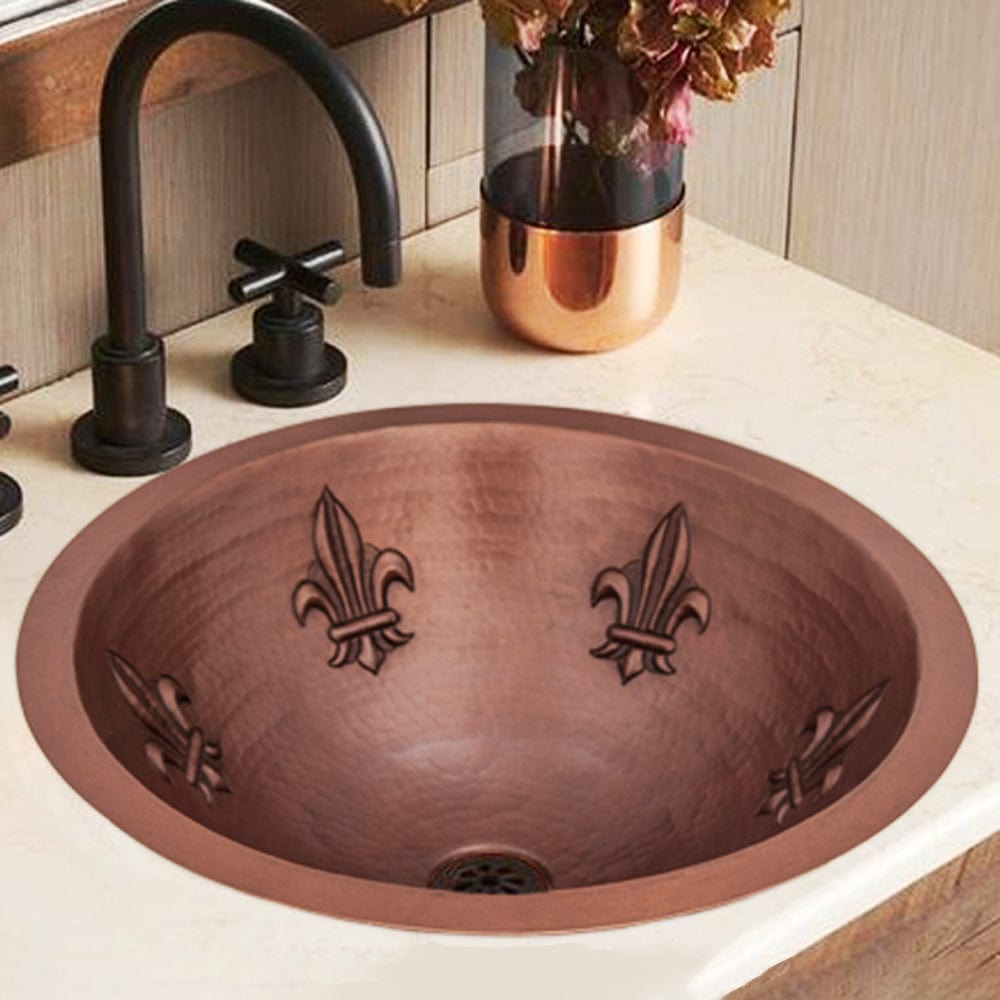 17" Robito Hammered Copper Fleur-de-lis Drop-In Bath Sink
