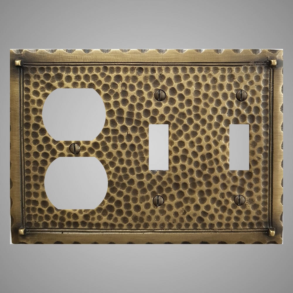 2 Toggle, 1 Duplex Wall Switch Plate - Hammered Design
