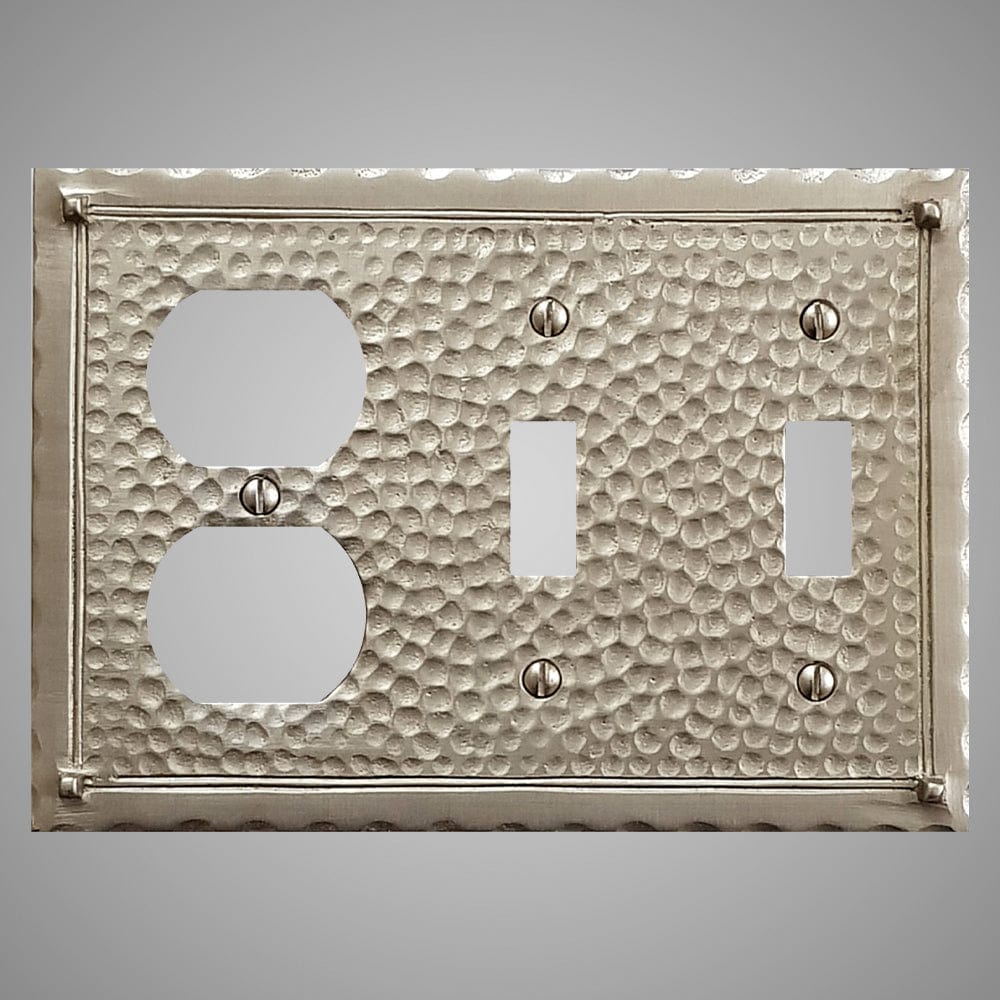 2 Toggle, 1 Duplex Wall Switch Plate - Hammered Design