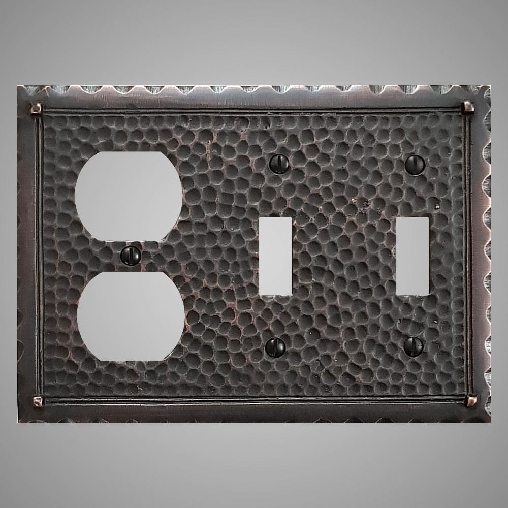 2 Toggle, 1 Duplex Wall Switch Plate - Hammered Design
