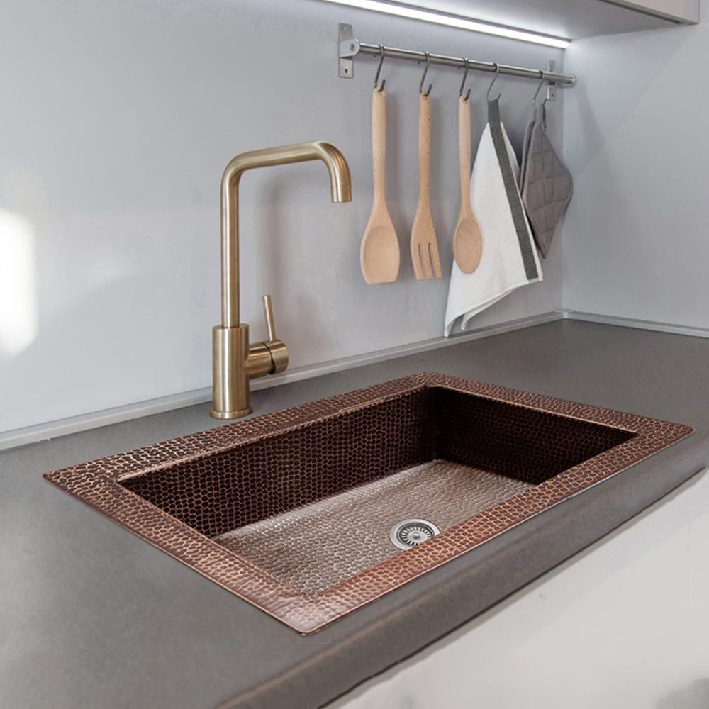 22" Acapulco Hammered Copper Single-Bowl Drop-In Kitchen Sink - Dark Brown Light