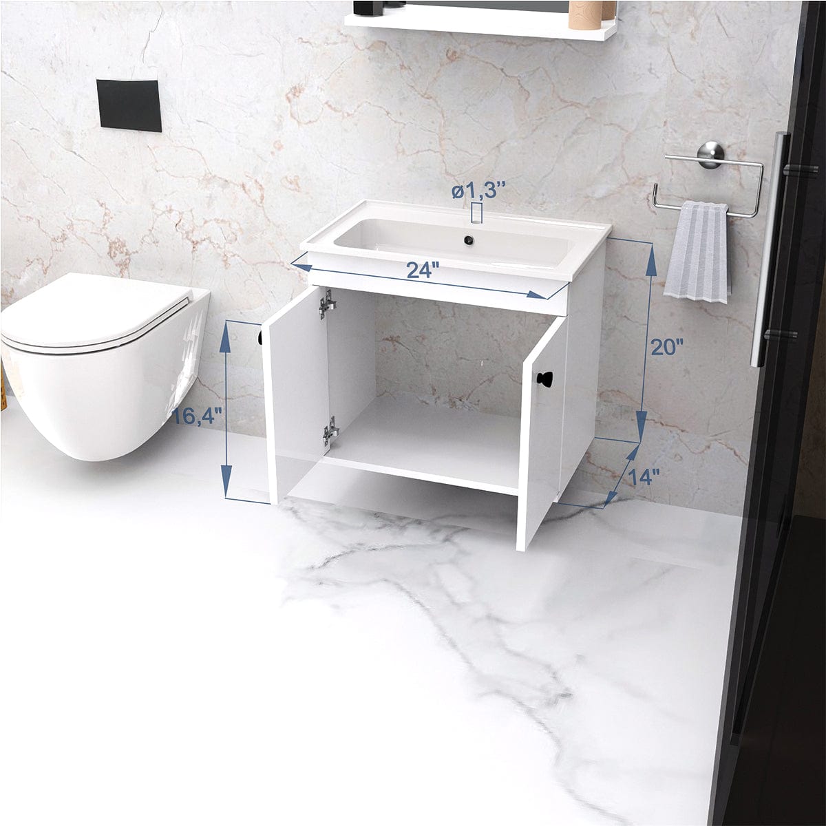 24" Osbourne Wall-Mount Vanity Cabinet with Mirror and Sink