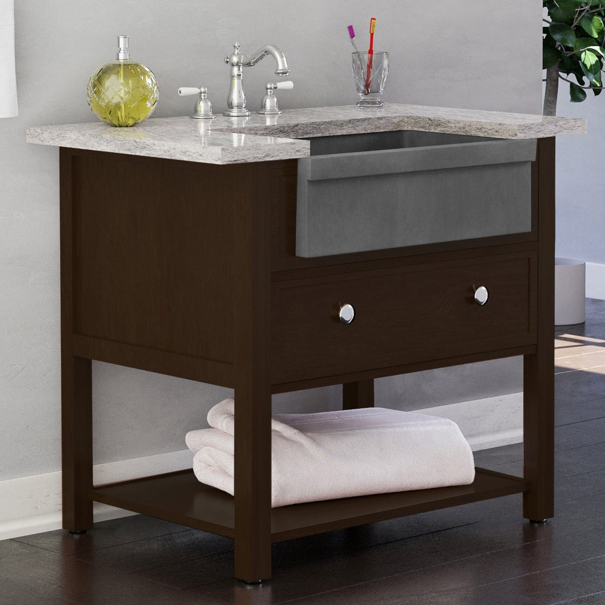 24" Ramis Cast Concrete Smooth Apron Single-Bowl Farmhouse Sink with Top Lip - Dusk Grey