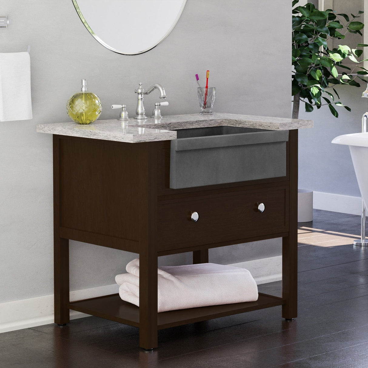 24" Ramis Cast Concrete Smooth Apron Single-Bowl Farmhouse Sink with Top Lip - Dusk Grey