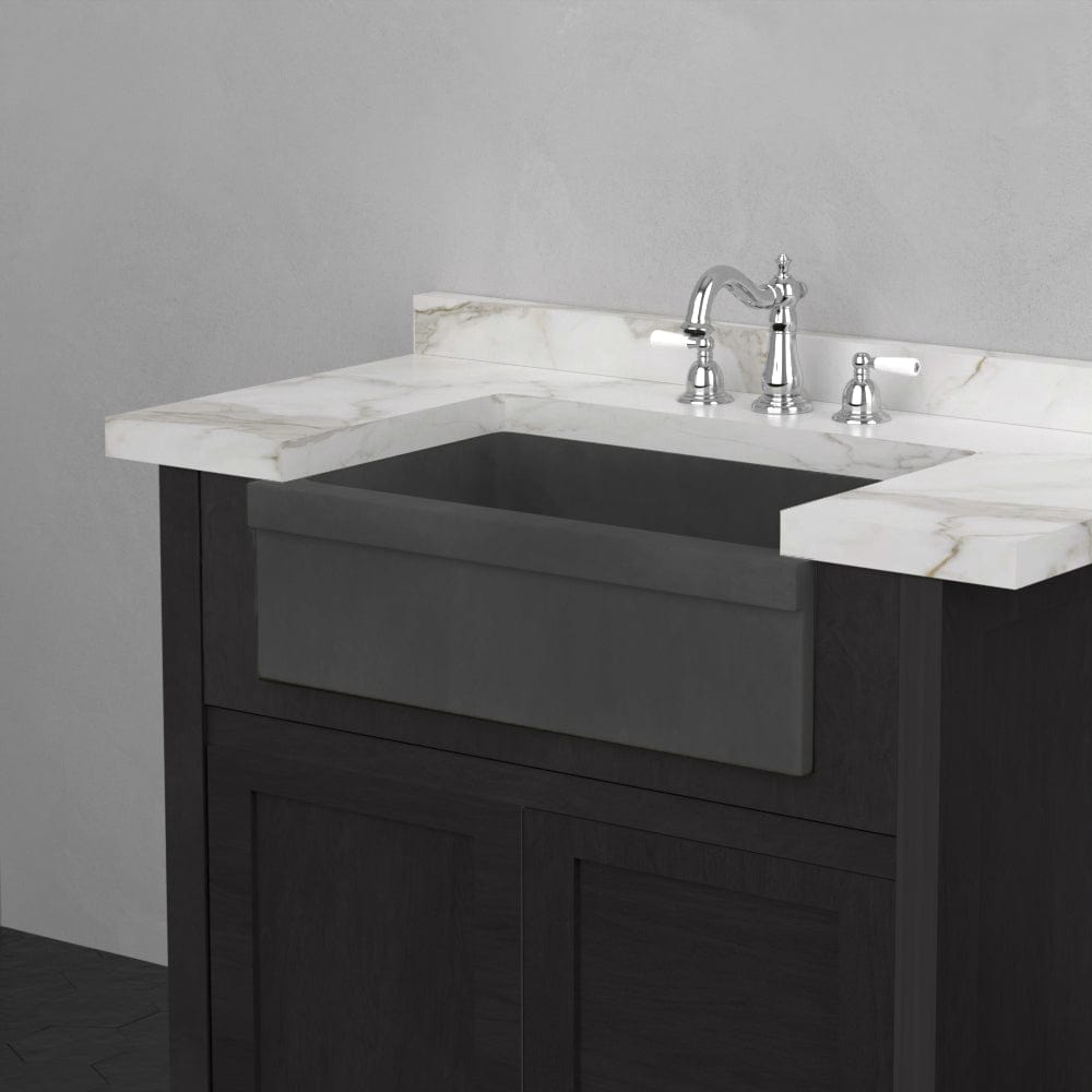 24" Ramis Cast Concrete Smooth Apron Single-Bowl Farmhouse Sink with Top Lip - Dusk Grey