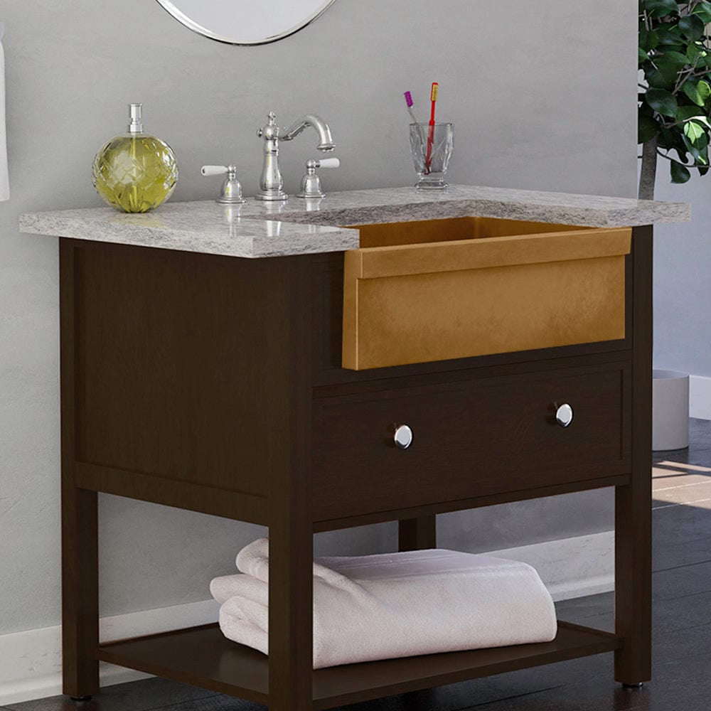 24" Ramis Cast Concrete Smooth Apron Single-Bowl Farmhouse Sink with Top Lip - Vintage Brown