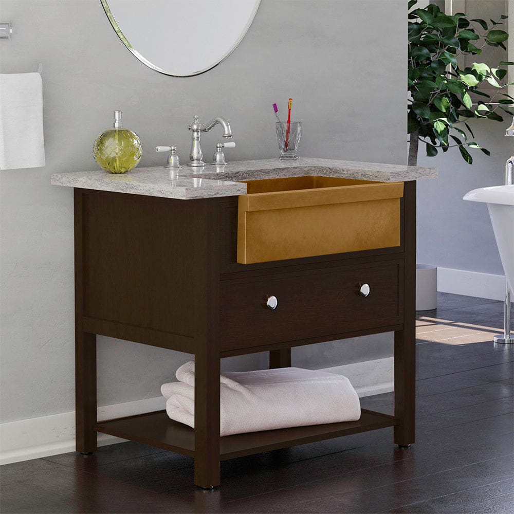 24" Ramis Cast Concrete Smooth Apron Single-Bowl Farmhouse Sink with Top Lip - Vintage Brown