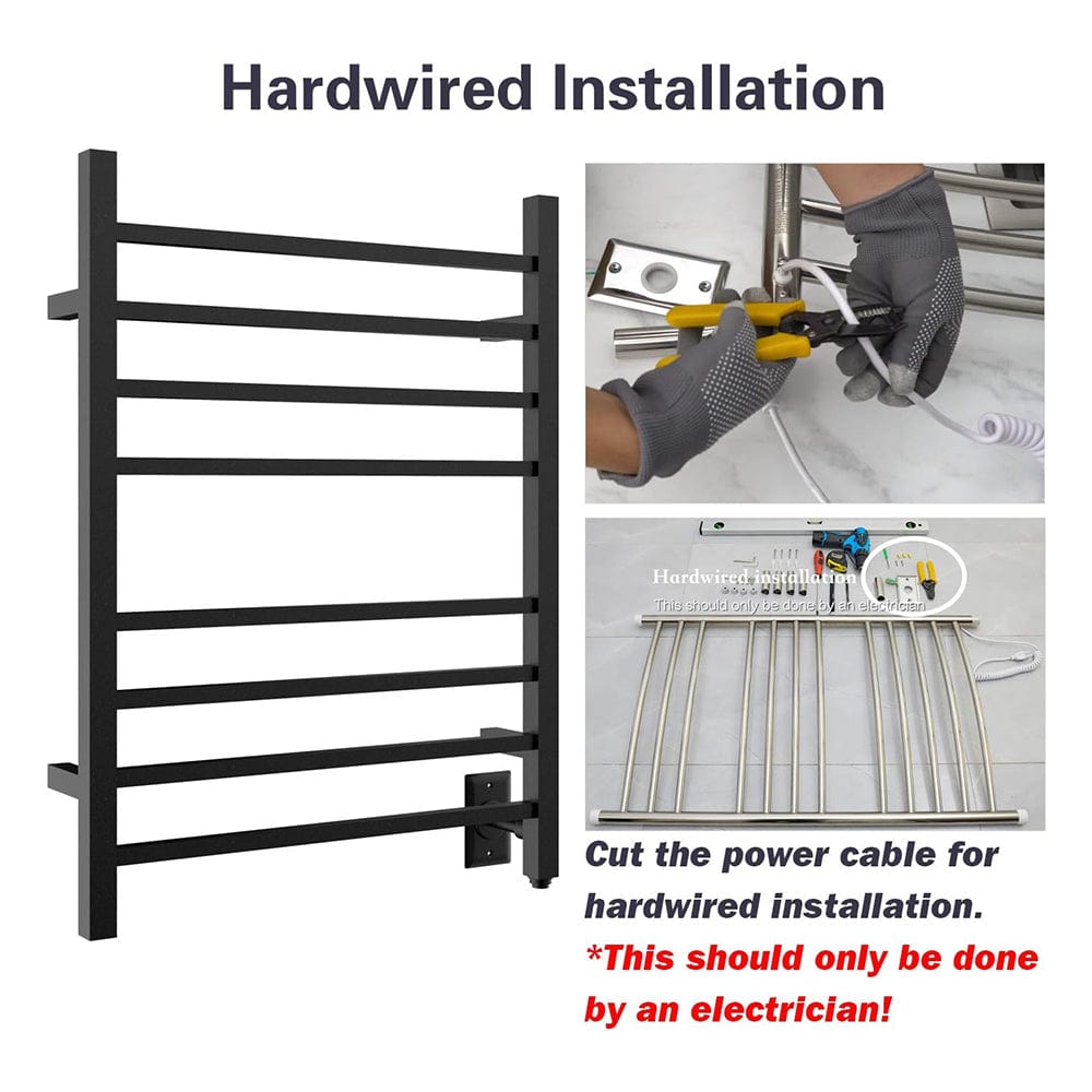 24" Tall 8 Square Bar Hardwired/Plug-in Wall-Mount Towel Warmer