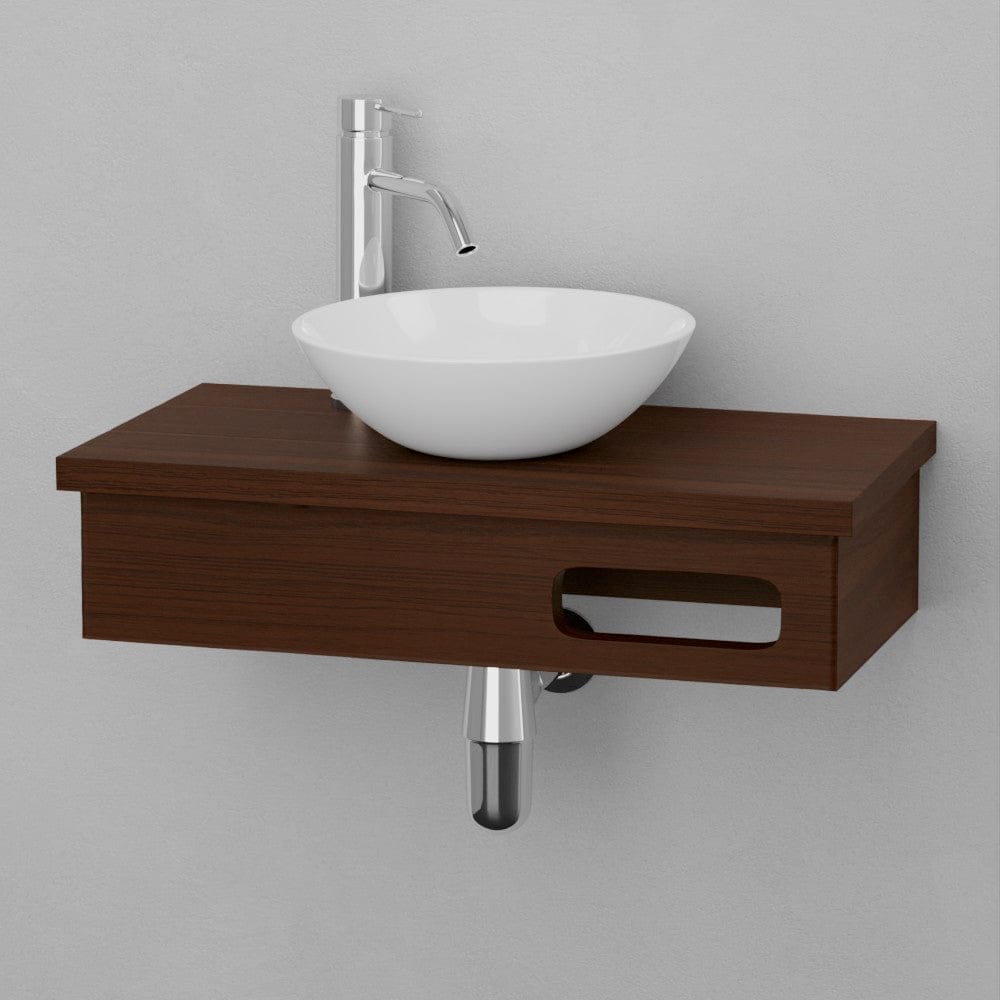 24" Thaxton Teak Wall-Mount Vessel Vanity with Towel Bar - Dark Antique