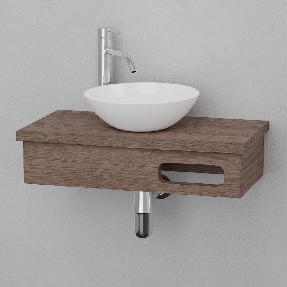 24" Thaxton Teak Wall-Mount Vessel Vanity with Towel Bar - Whitewash