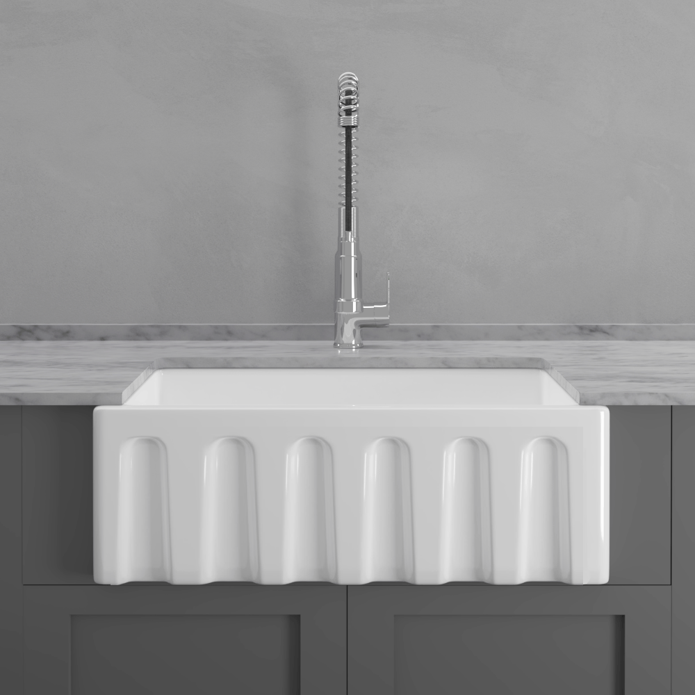 24" Yovanny Fireclay Fluted Apron Single-Bowl Farmhouse Sink - White