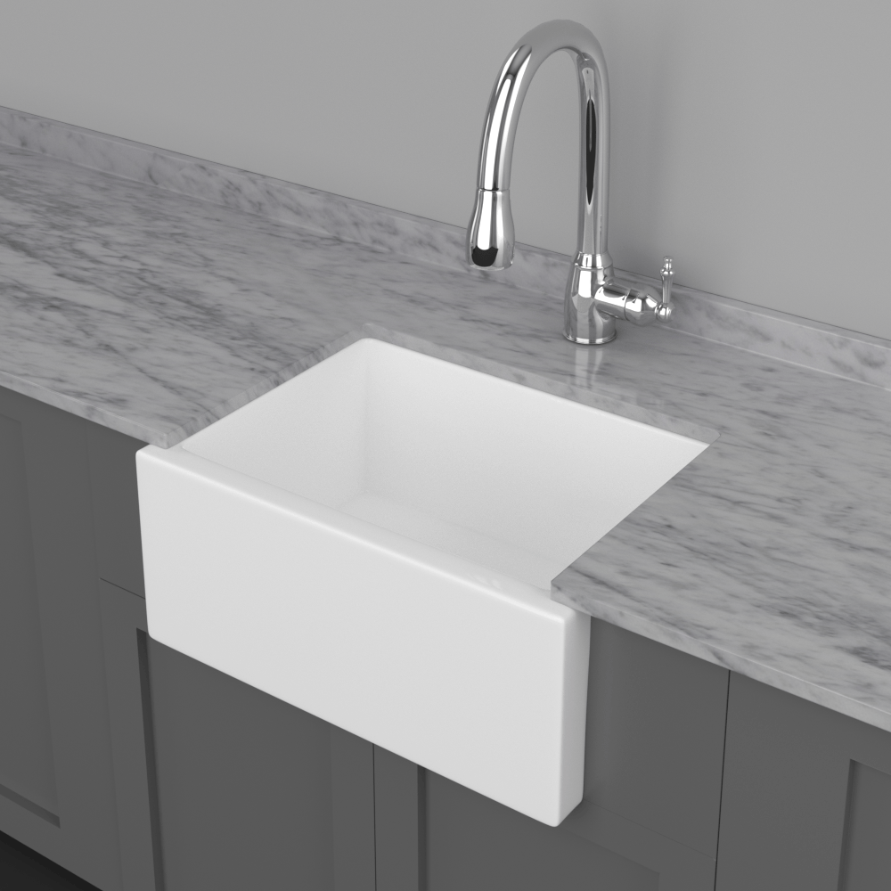 24" Yovanny Fireclay Smooth Apron Single-Bowl Farmhouse Sink - White