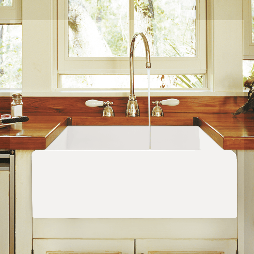 24" Yovanny Fireclay Smooth Apron Single-Bowl Farmhouse Sink - White
