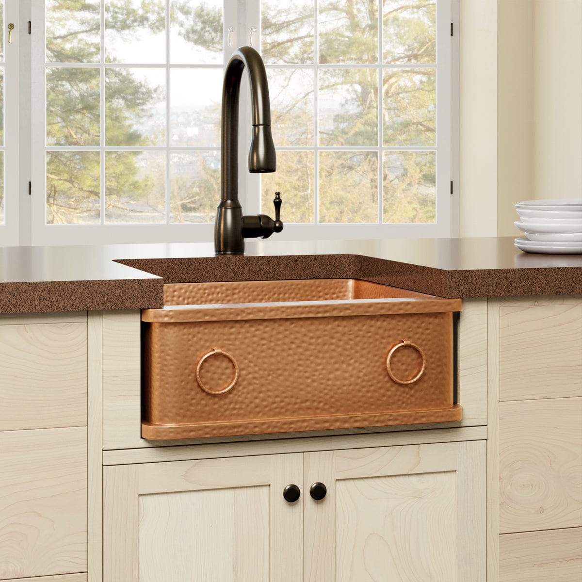 25" Galor Copper Single-Bowl Farmhouse Sink with Rings