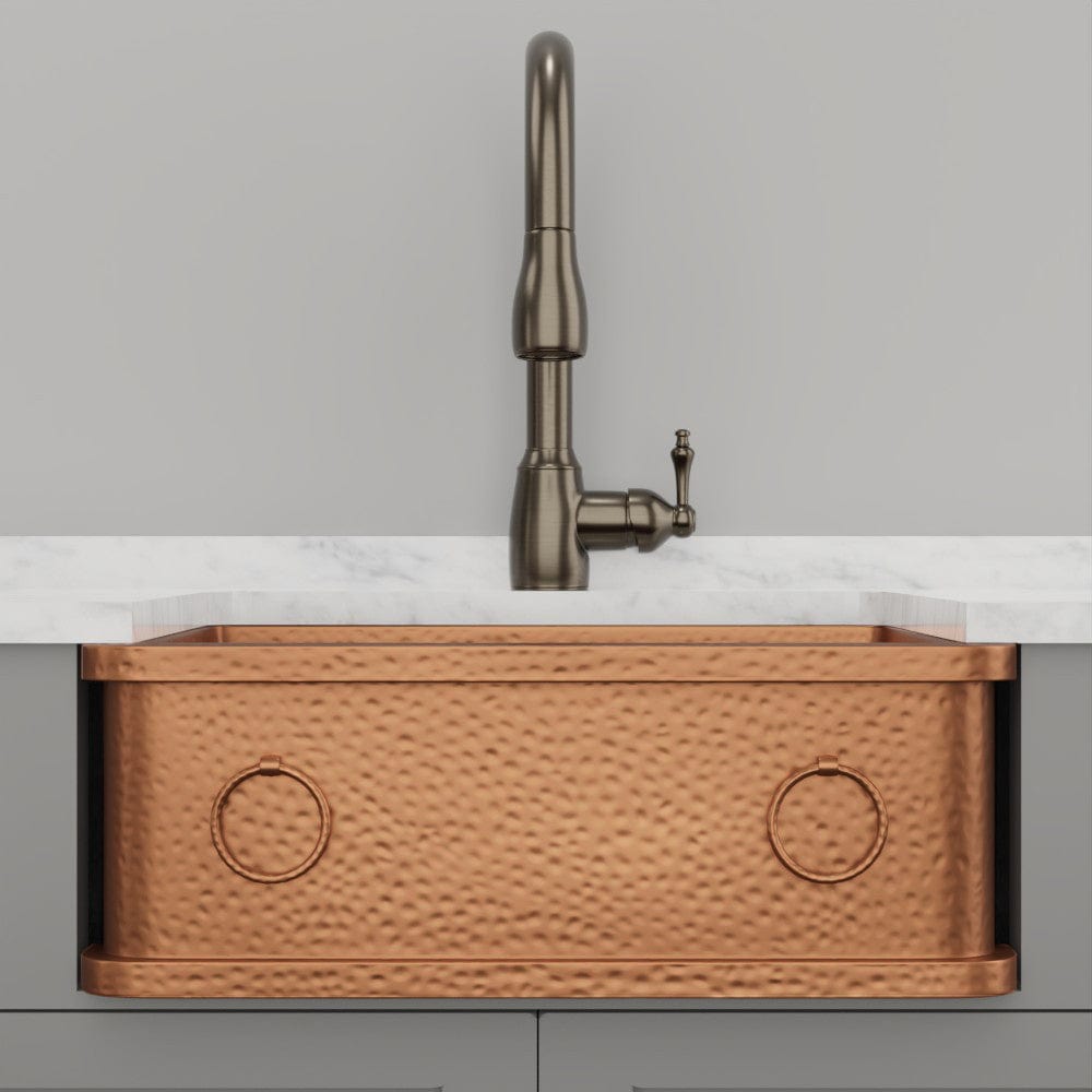 25" Galor Copper Single-Bowl Farmhouse Sink with Rings