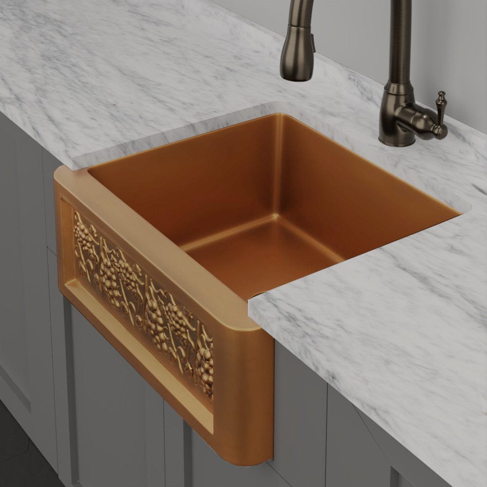 25" Lynn Copper Grape Design Single-Bowl Farmhouse Sink