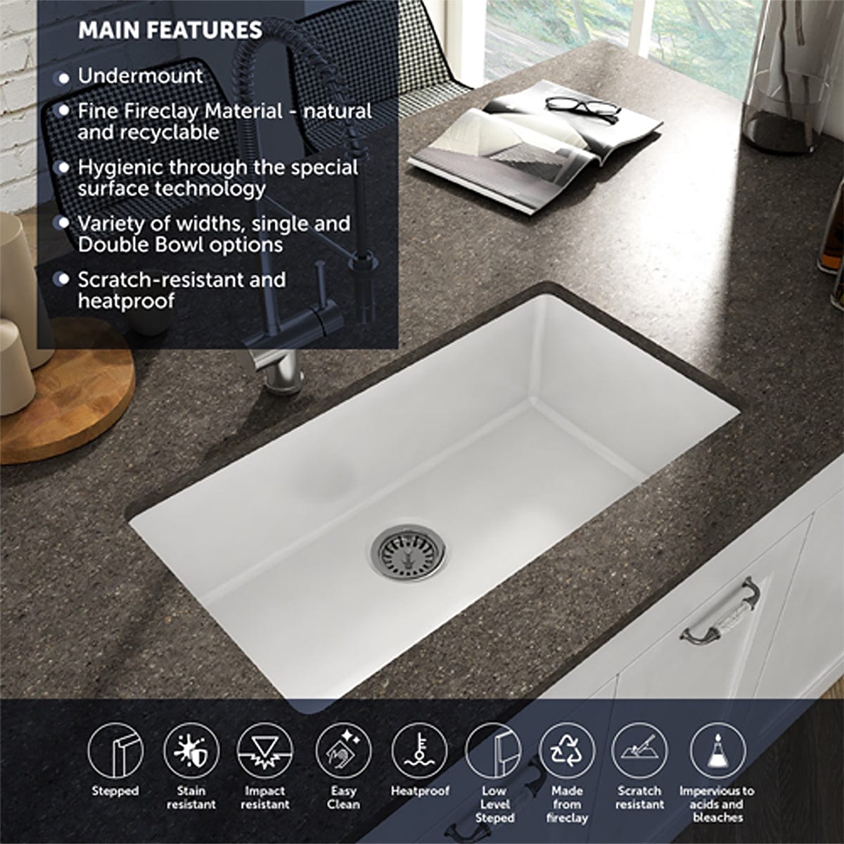 27” Fosco Single-Bowl Undermount Sink