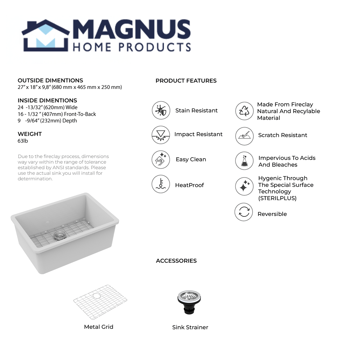 27” Fosco Single-Bowl Undermount Sink