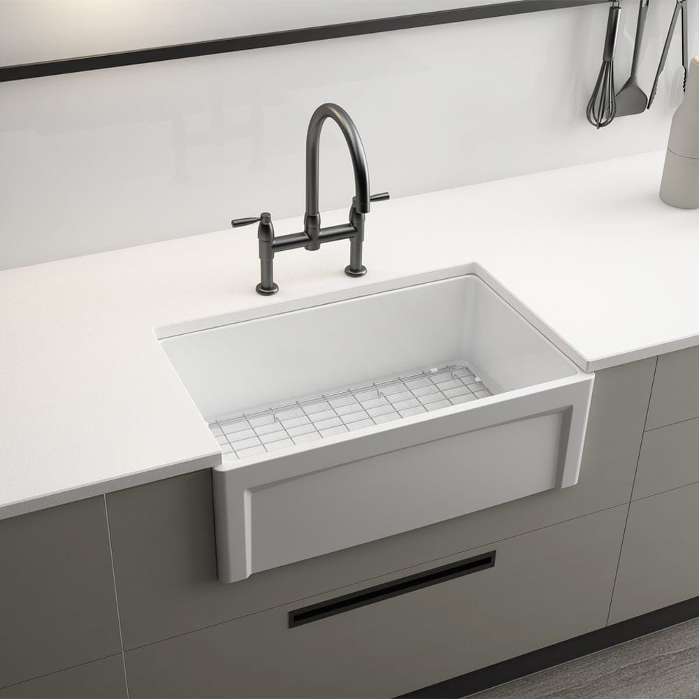 30" Dario Fireclay Farmhouse Workstation Sink