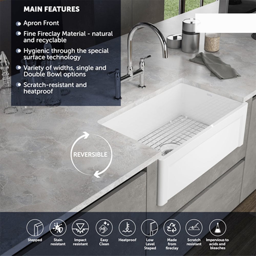 30" Dario Fireclay Farmhouse Workstation Sink