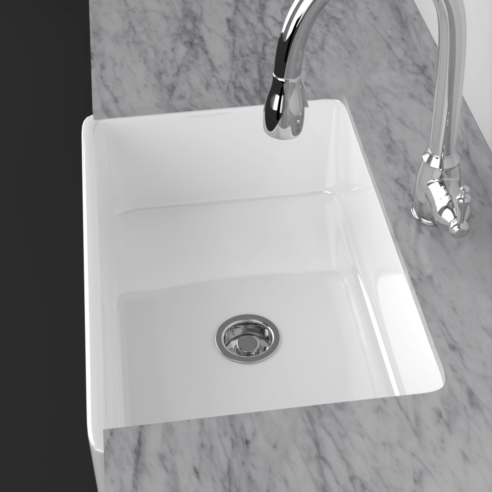 30" Fazio Handcrafted Fireclay Single-Bowl Blue Floral Motif Farmhouse B-Grade Sink - White