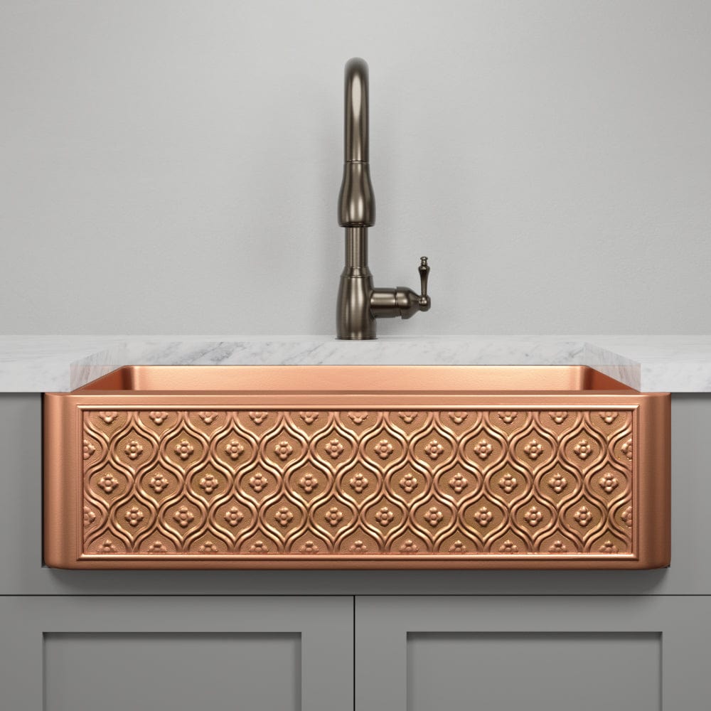 30" Gancher Copper Embossed Floral Design Single-Bowl Farmhouse Sink