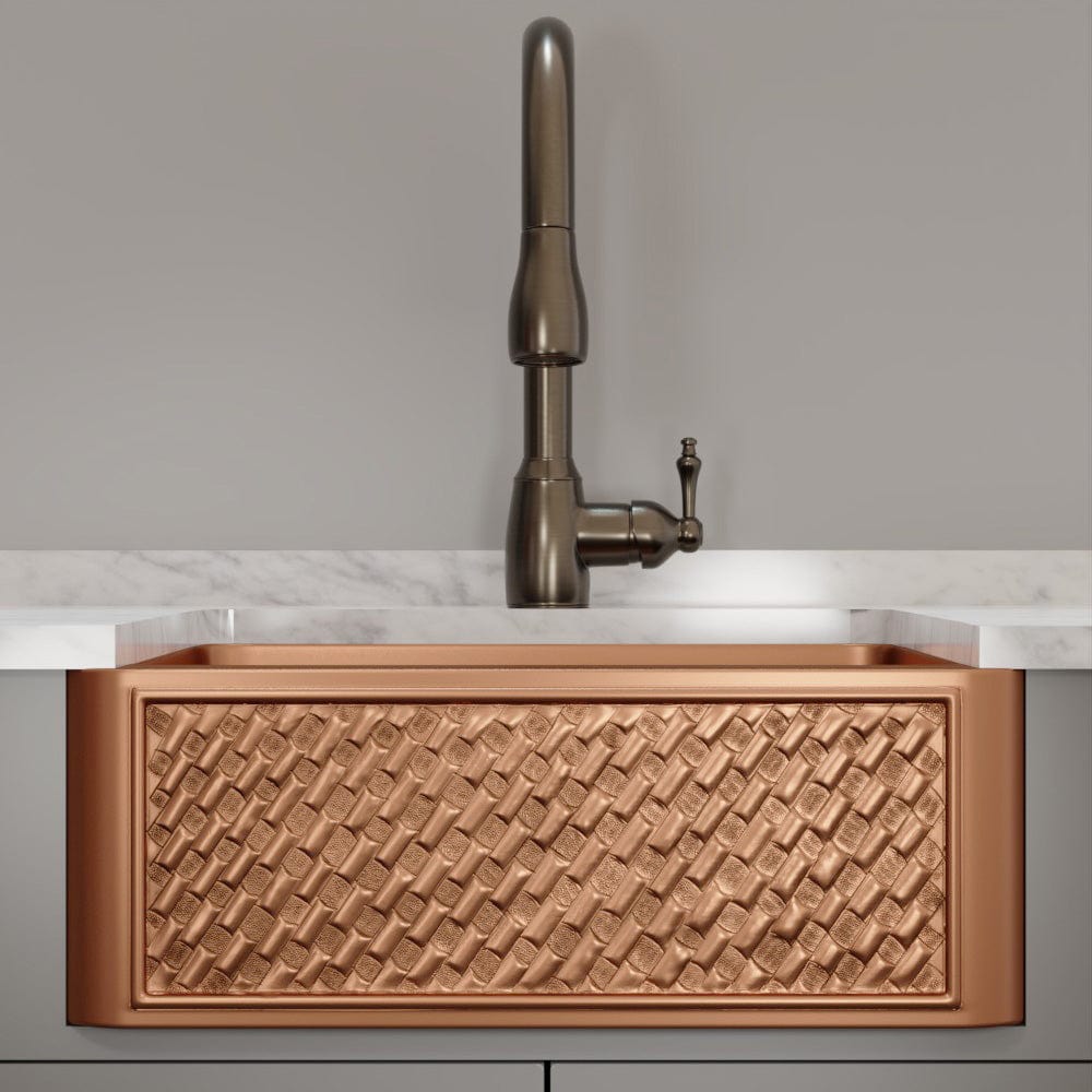 30" Ganston Copper Embossed Weave Design Single-Bowl Farmhouse Sink
