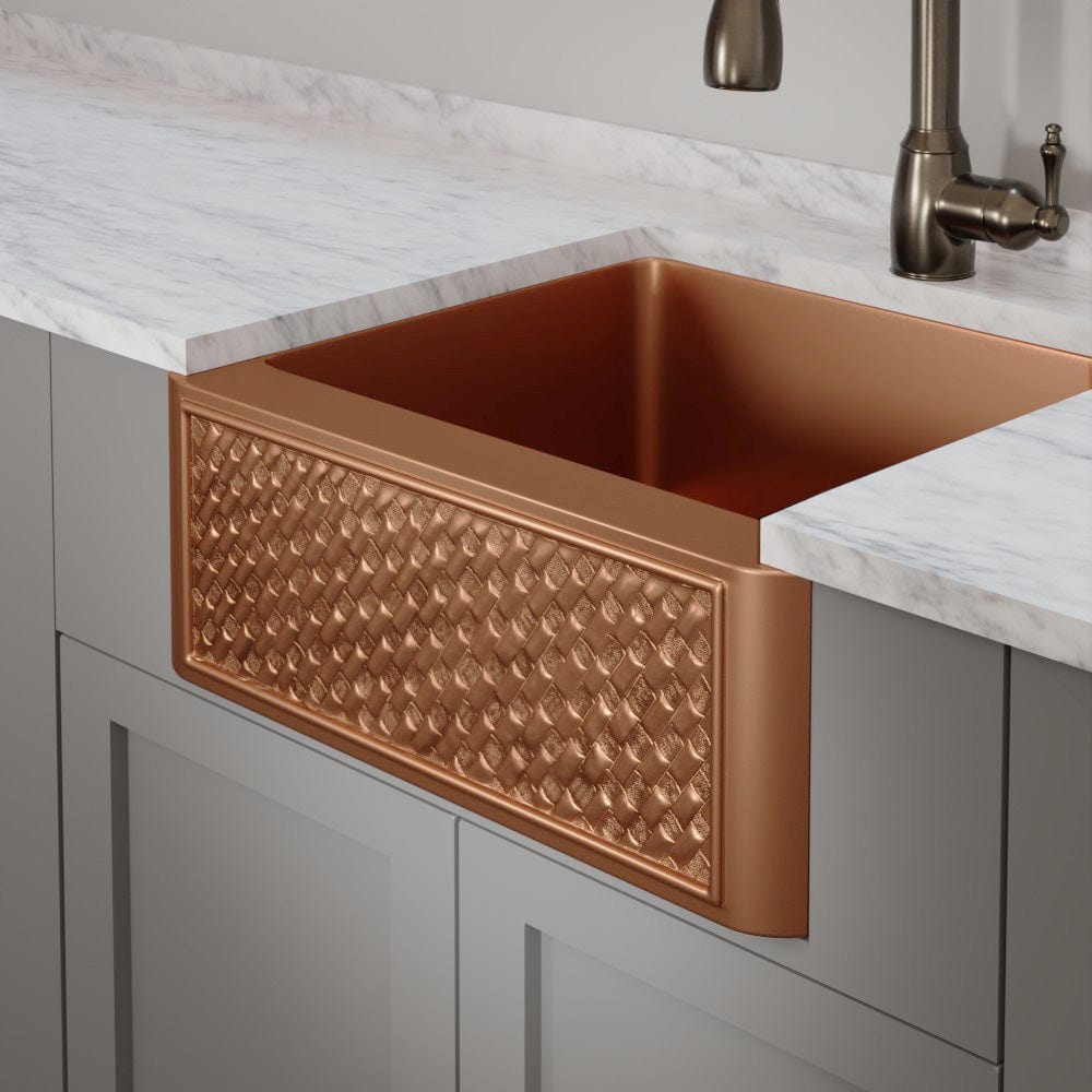 30" Ganston Copper Embossed Weave Design Single-Bowl Farmhouse Sink