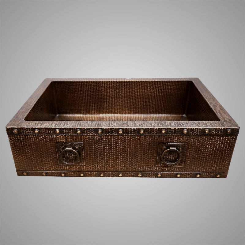 30" Gargencod Hammered Copper Single-Bowl Farmhouse Sink with Rings and Riveted Bands