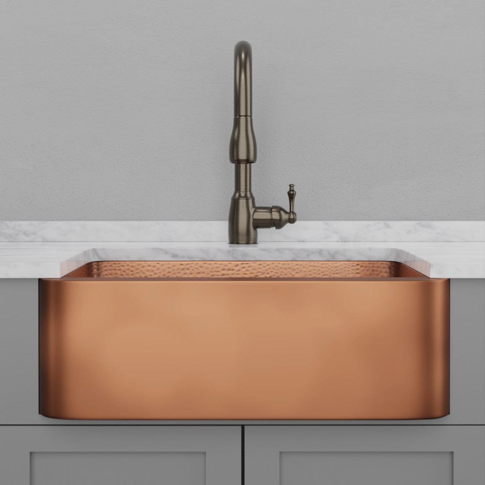 30" Geneva Smooth Copper Single-Bowl Farmhouse Sink with Hammered Interior