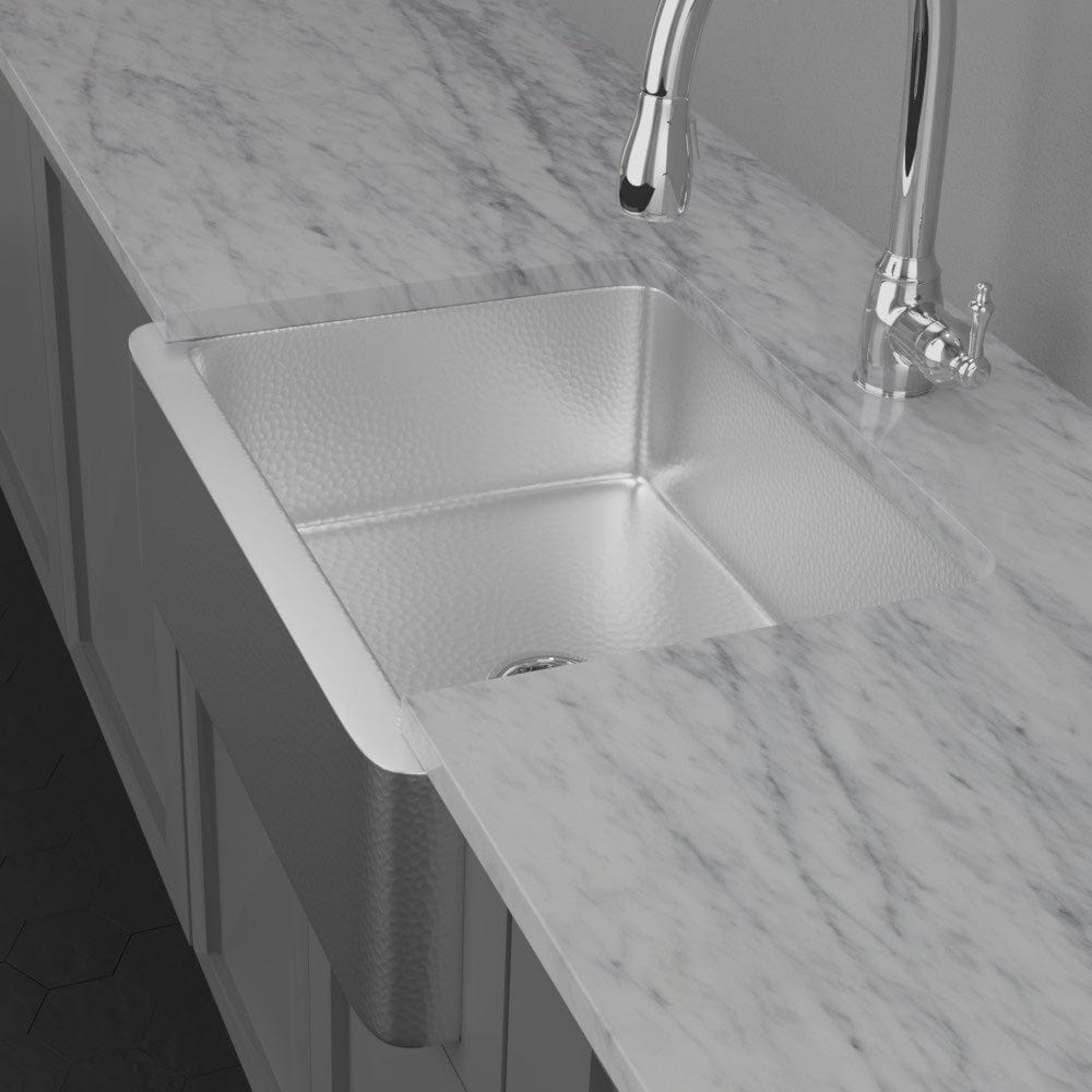 30" Glenmore Stainless Steel Farmhouse Sink - Matte Hammered Steel
