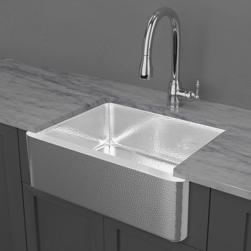 30" Higbee Stainless Steel Farmhouse Sink - Polished Hammered Steel
