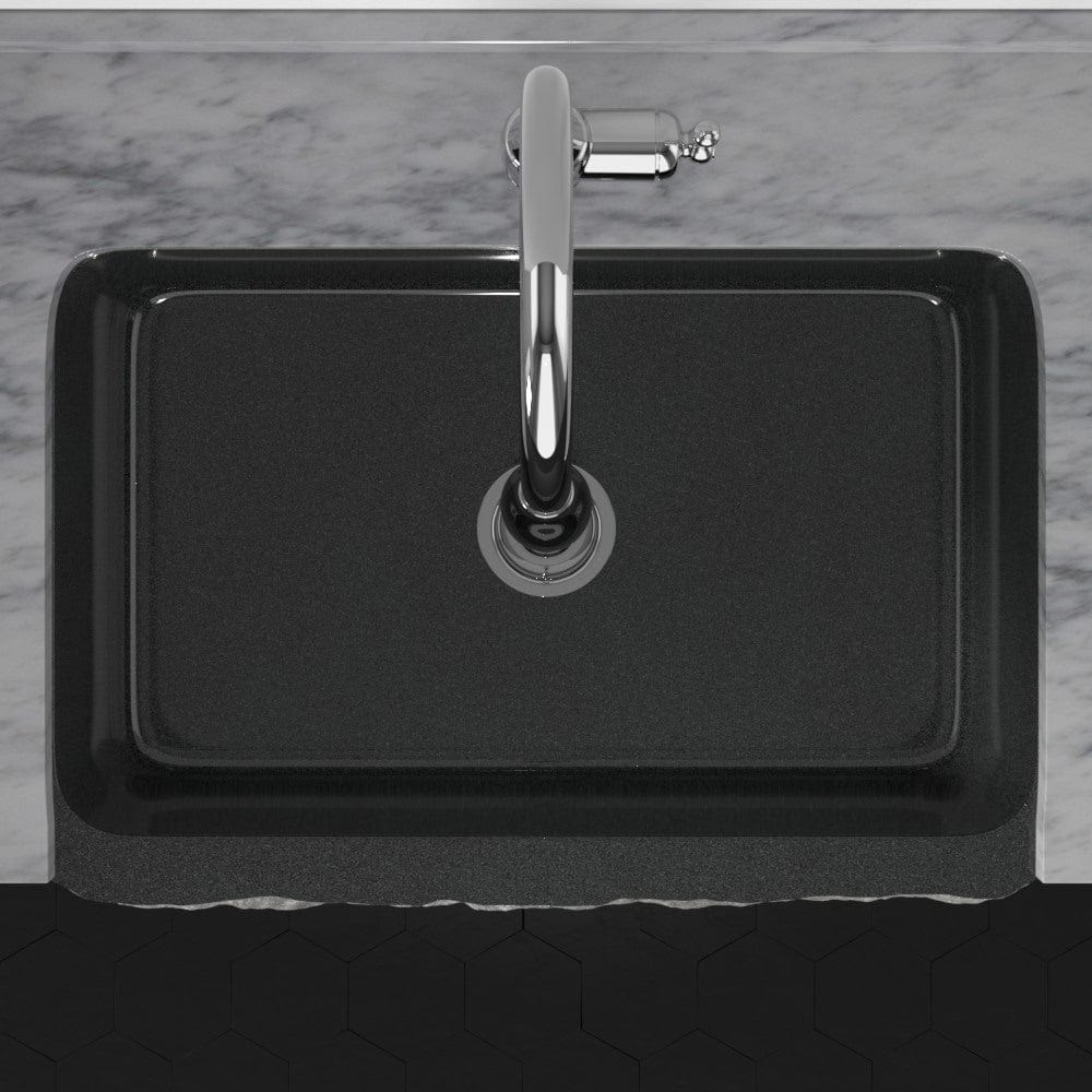 30" Kennesaw Polished Blue Gray Granite Single-Bowl Farmhouse Sink - Chiseled Apron