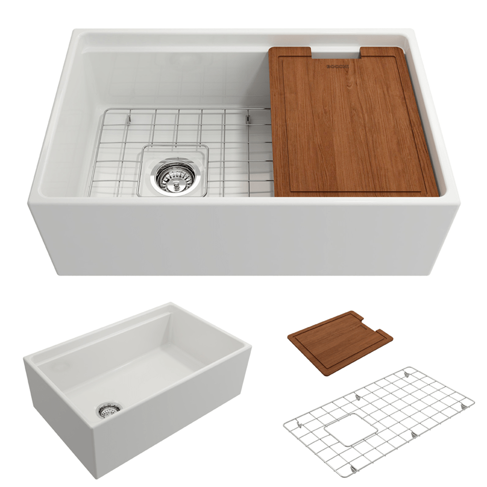 30" Scanley Fireclay Single-Bowl Workstation Farmhouse Sink with Offset Drain