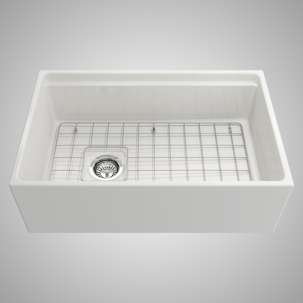 30" Scanley Fireclay Single-Bowl Workstation Farmhouse Sink with Offset Drain