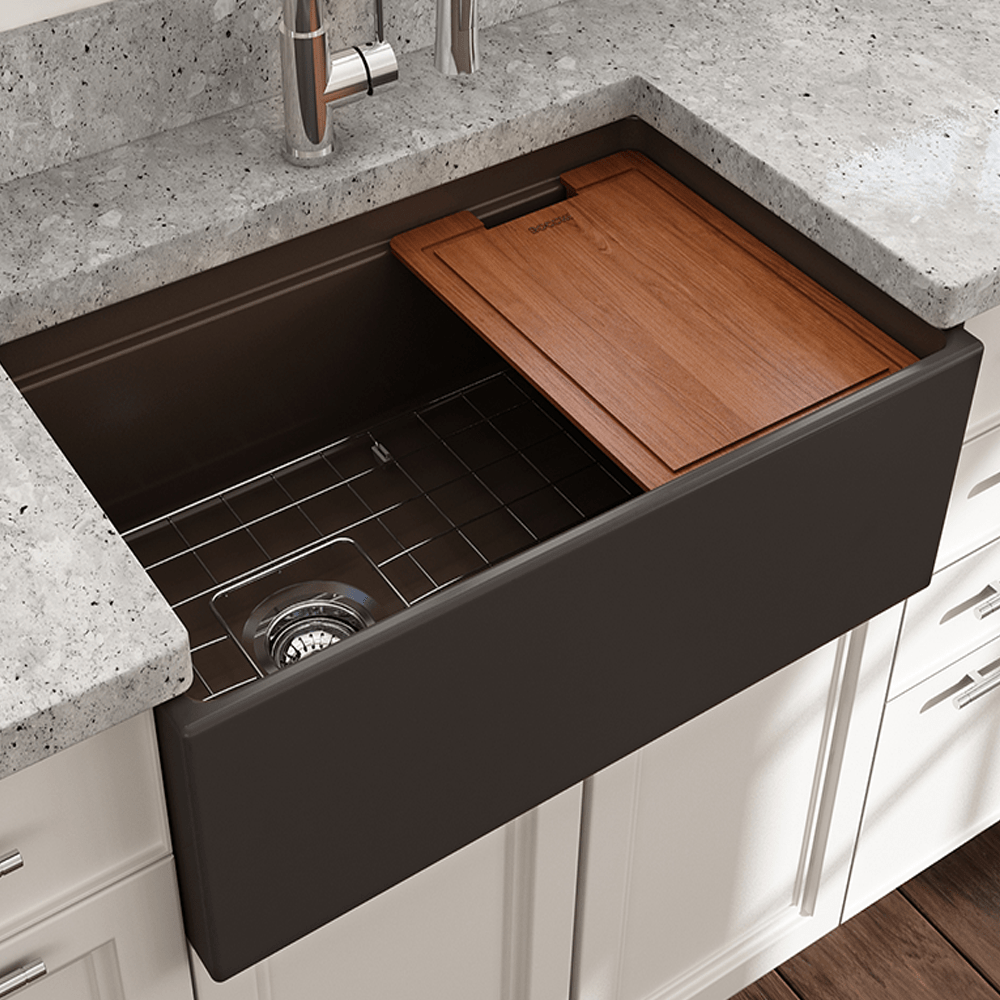 30" Scanley Fireclay Single-Bowl Workstation Farmhouse Sink with Offset Drain