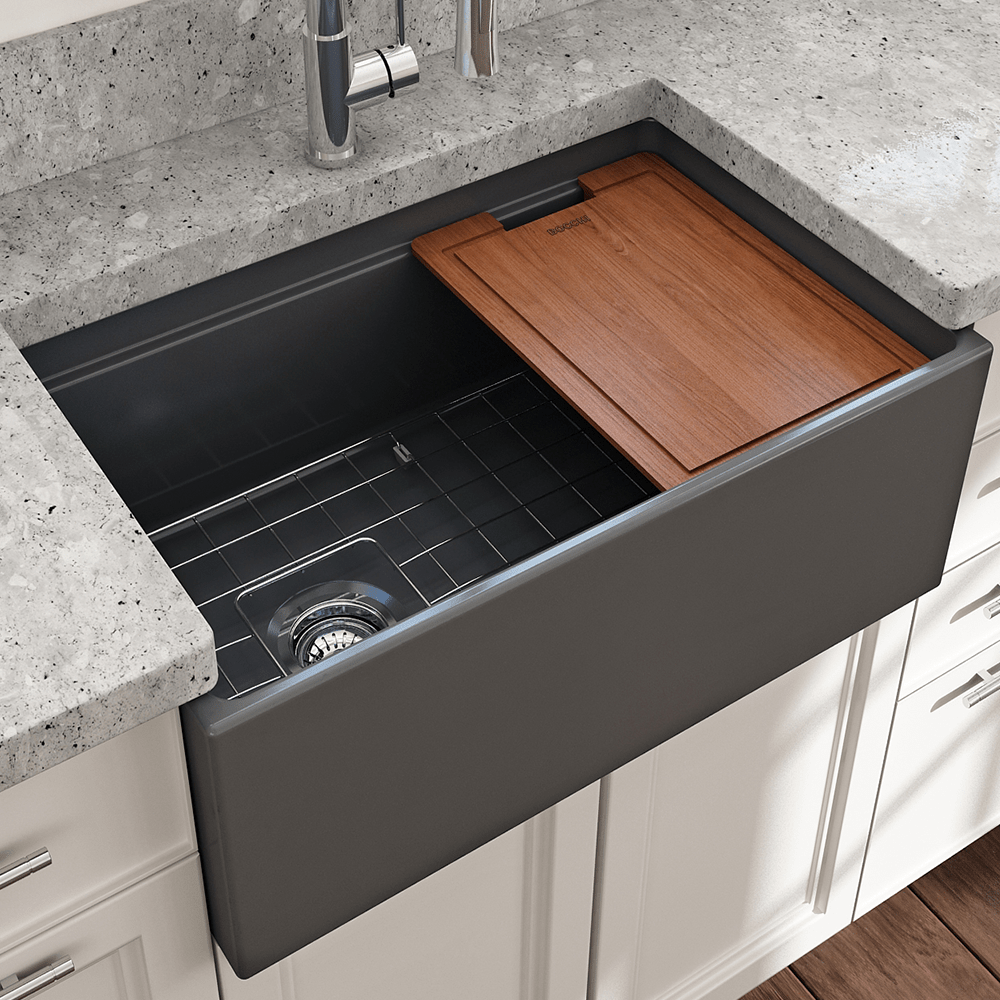 30" Scanley Fireclay Single-Bowl Workstation Farmhouse Sink with Offset Drain