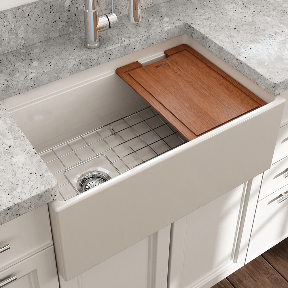 30" Scanley Fireclay Single-Bowl Workstation Farmhouse Sink with Offset Drain