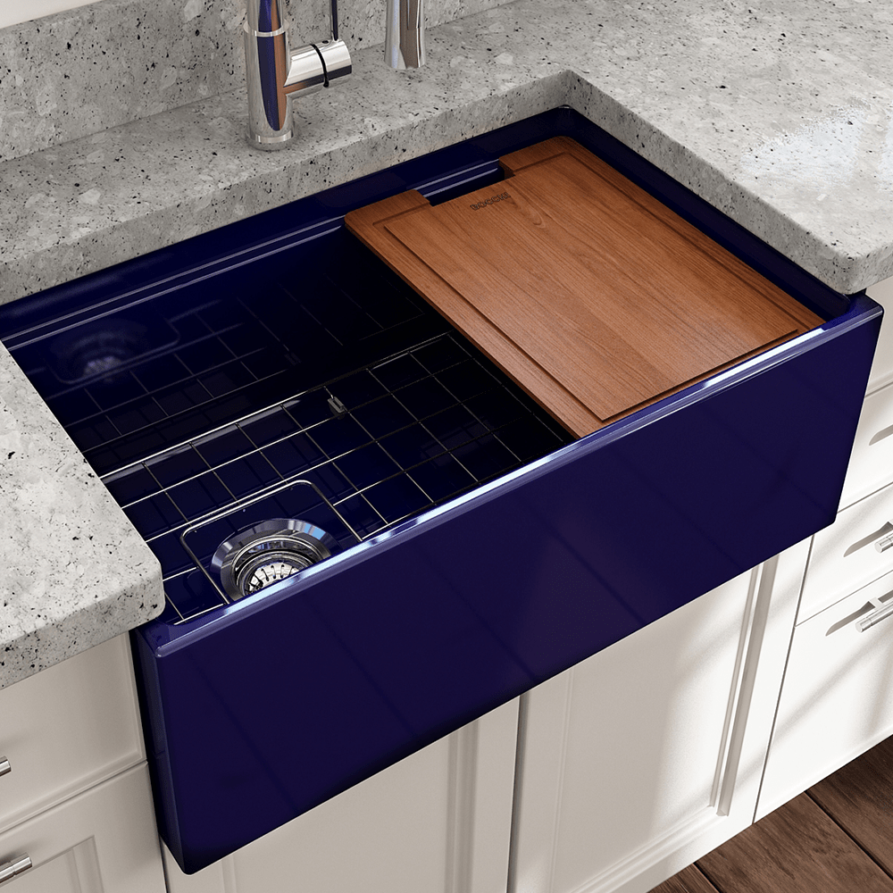 30" Scanley Fireclay Single-Bowl Workstation Farmhouse Sink with Offset Drain