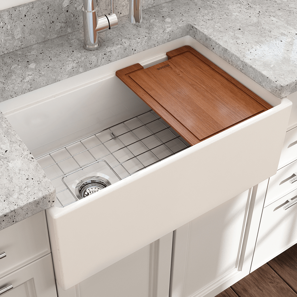 30" Scanley Fireclay Single-Bowl Workstation Farmhouse Sink with Offset Drain
