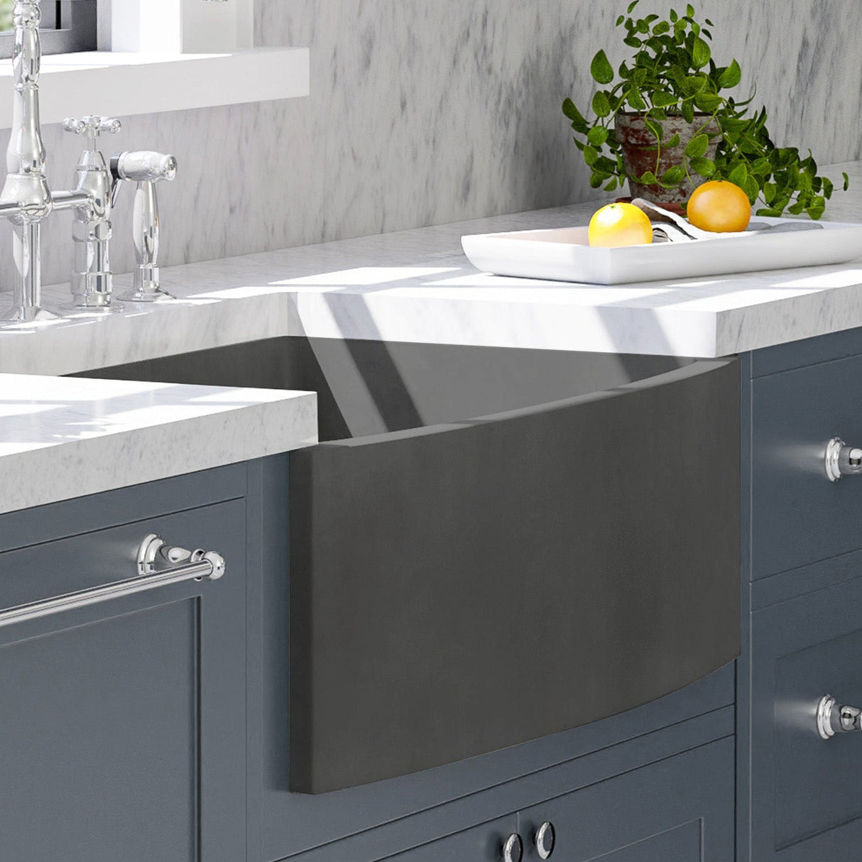 30" Schneller Cast Concrete Curved Apron Single-Bowl Farmhouse Sink - Dusk Grey