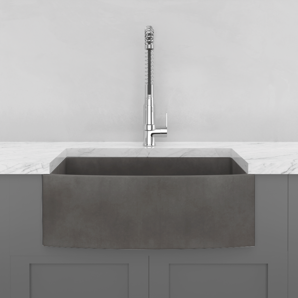 30" Schneller Cast Concrete Curved Apron Single-Bowl Farmhouse Sink - Dusk Grey