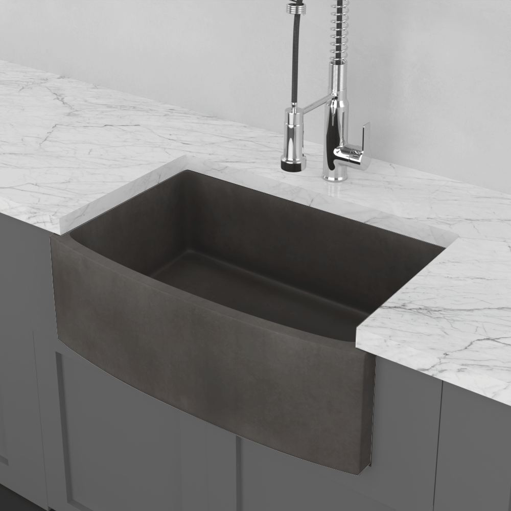 30" Schneller Cast Concrete Curved Apron Single-Bowl Farmhouse Sink - Dusk Grey
