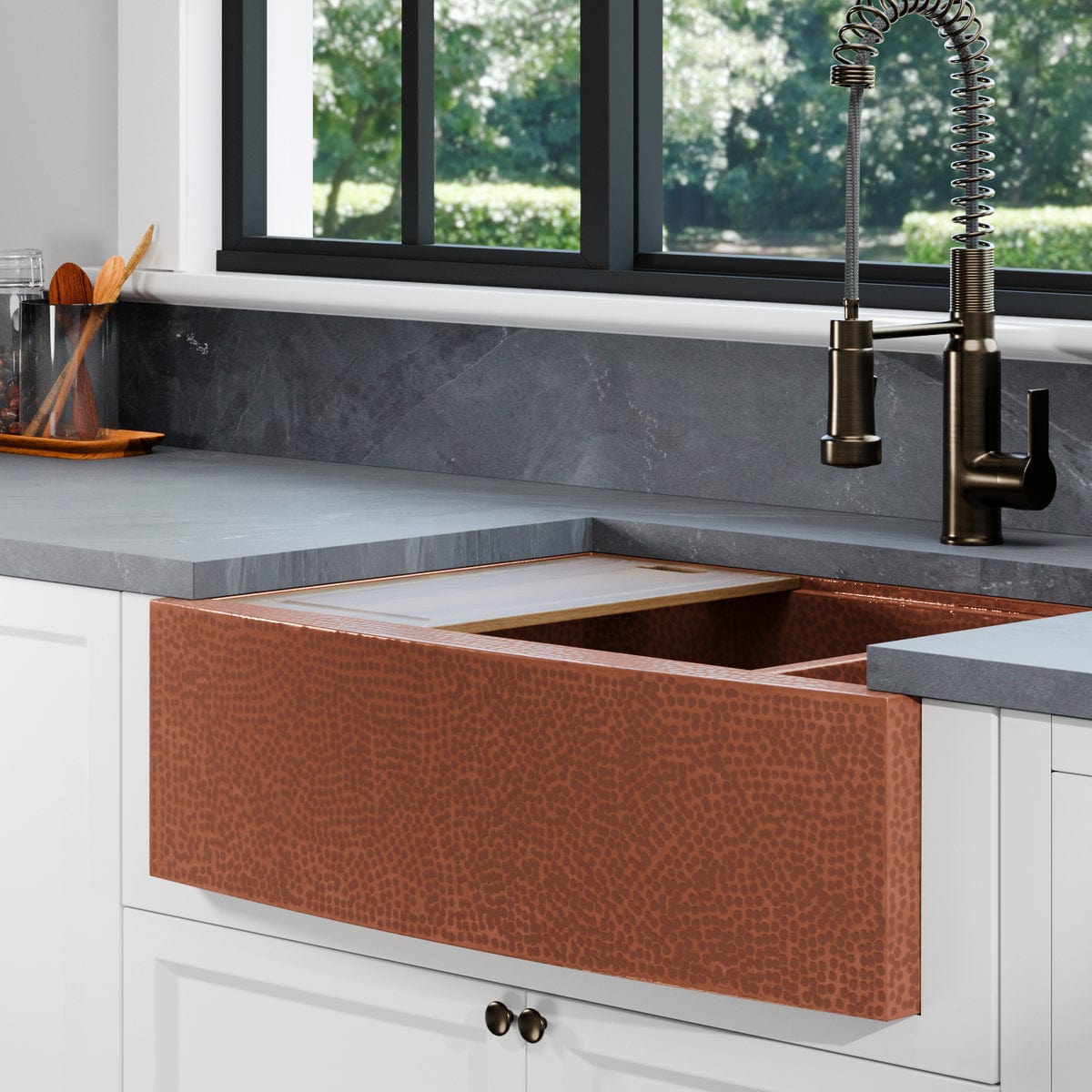30" Sloane Hammered Copper Workstation Farmhouse Sink