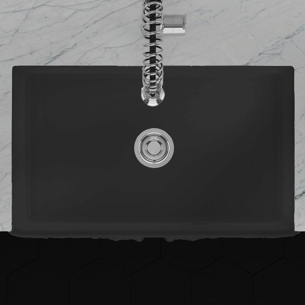 30" Una Handcrafted Fireclay Single-Bowl Foliage Apron Farmhouse B-Grade Sink - Matte Black