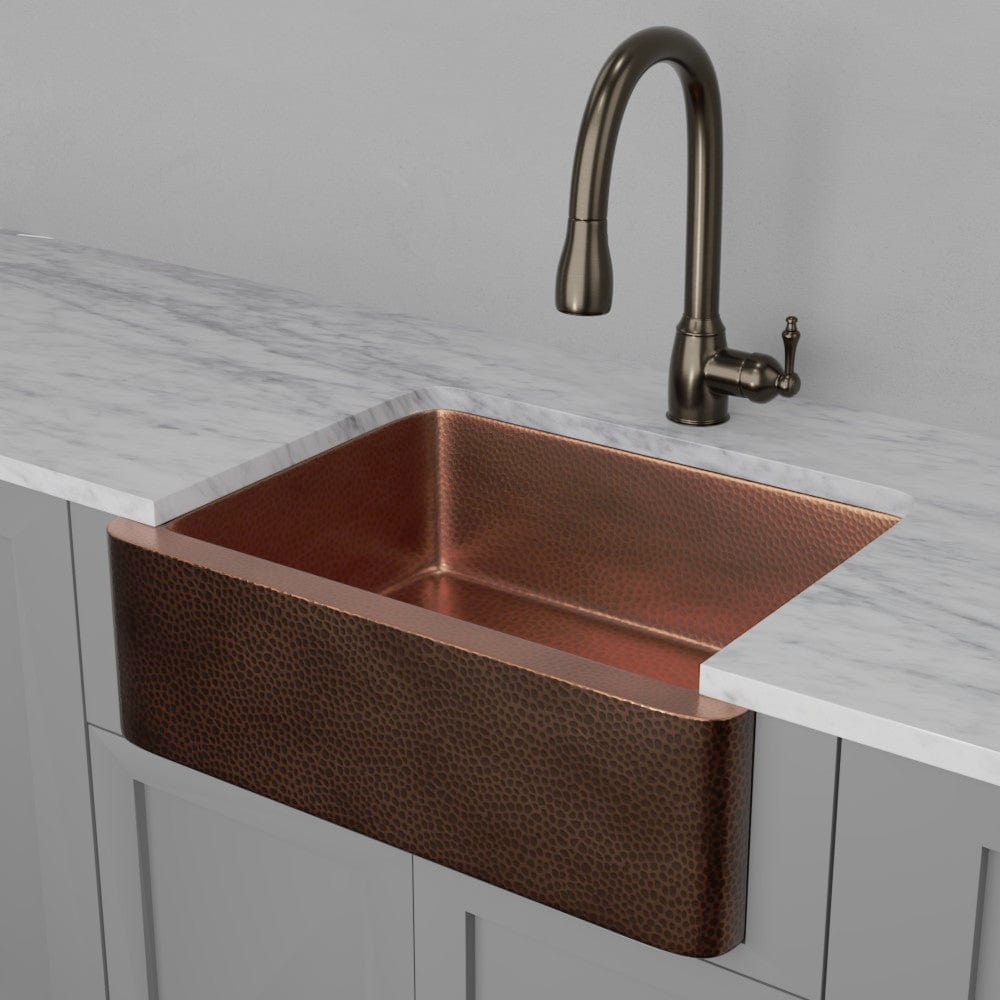 30" Verdin Single Bowl Hammered Copper Farmhouse Sink - Antique Copper Interior with Dark Copper Exterior